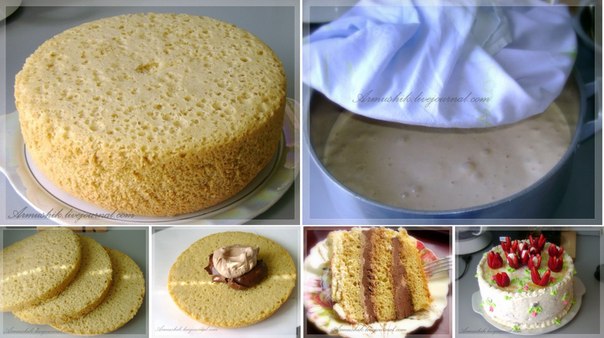 Высокий, нежный бисквит для торта (Без духовки)