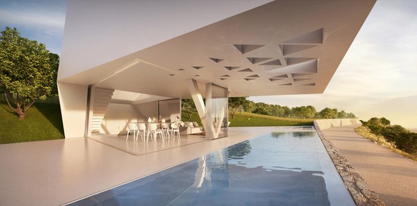 Архитектурная студия HAJ выполнила дизайн роскошного частного дома для отдыха Villa F в Родосе, Греция.