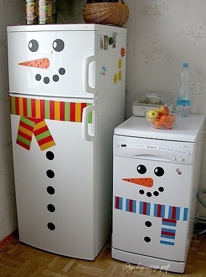 Снеговики на кухне - декор бытовой техники к зимним празникам)