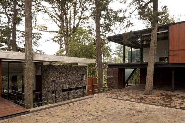 Архитектурная студия Paz Arquitectura выполнила дизайн загородного дома Corallo в городе Гватемала, используя голый бетон, камень, дерево, а также деревья растущие на участке.