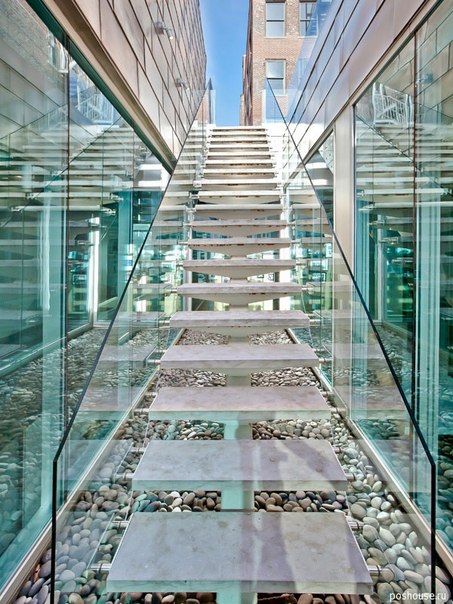 Лестница в доме из стекла.