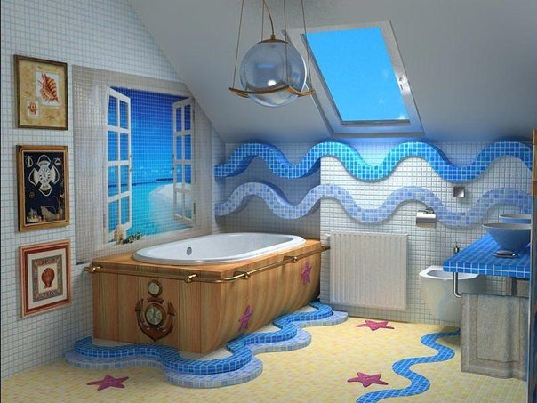 Мозаика в ванной комнате.
