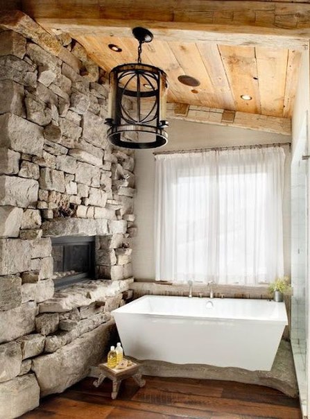 Оформление ванной комнаты с использованием камня.