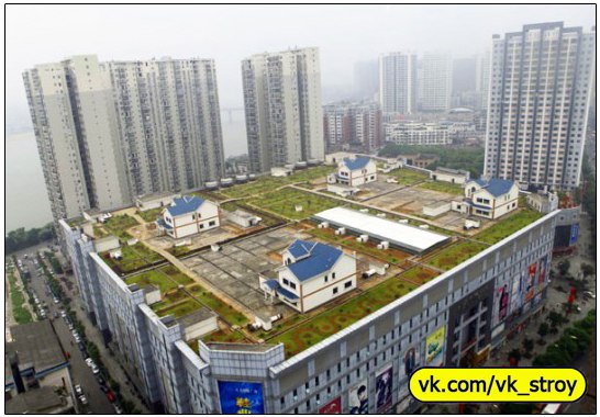На зеленой крыше торгового центра в Китае построены 4 здания