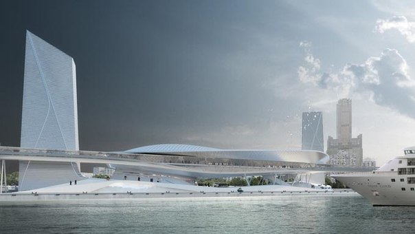 Амбициозный проект порта "Marine Gateway" подготовили архитекторы из Asymptote Architecture. Порт в 40 тысяч кв.м. раскинется на берегу тайваньского города Kaohsiung.
