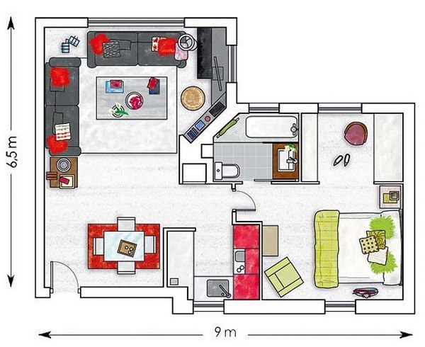 Идея дизайна двухкомнатной квартиры 45 кв.м