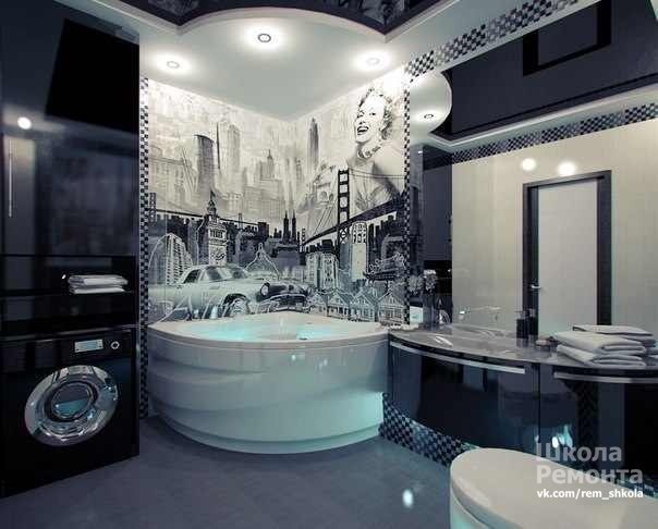Ванная комната в черно-белом стиле.
