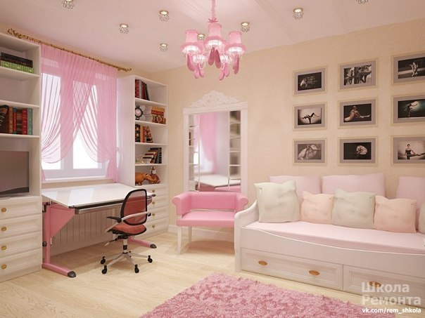 Детская комната в нежных розовых тонах.