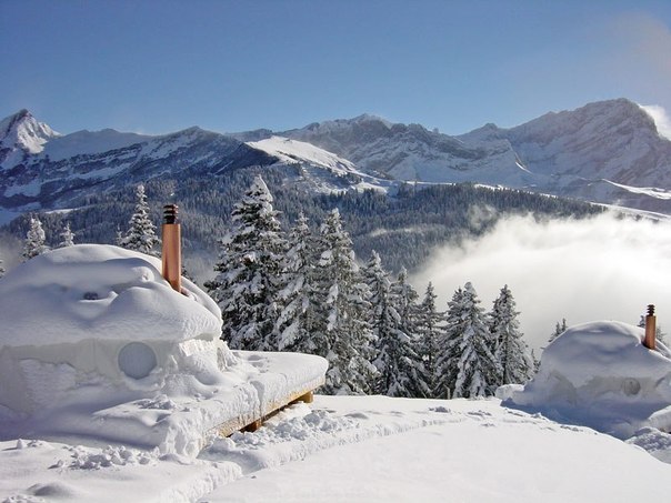 Купольные эко-дома The WhitePod Alpine, находящийся в Швейцарских Альпах на высоте почти 1600 км.