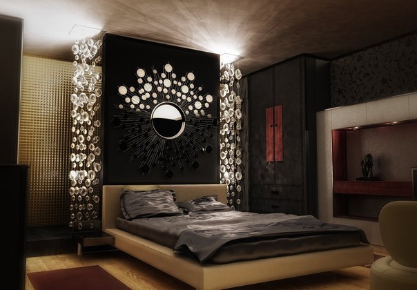 Дизайн спальни, главный акцент на подсветке