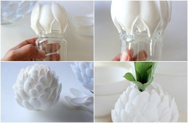 Шикарная ваза из пластиковых ложечек