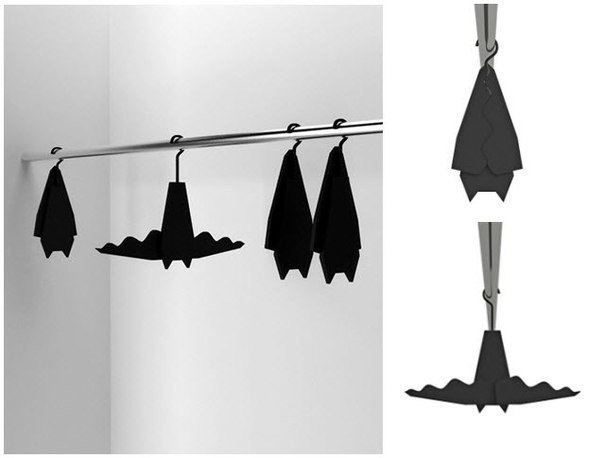 Летучие мыши в шкафу - оригинальные вешалки для одежды.