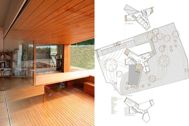 Архитектурная студия cmA выполнила дизайн современного двухэтажного частного дома Studio Dwelling в Мадриде, Испания, используя бежевый камень и светло-коричневое дерево.