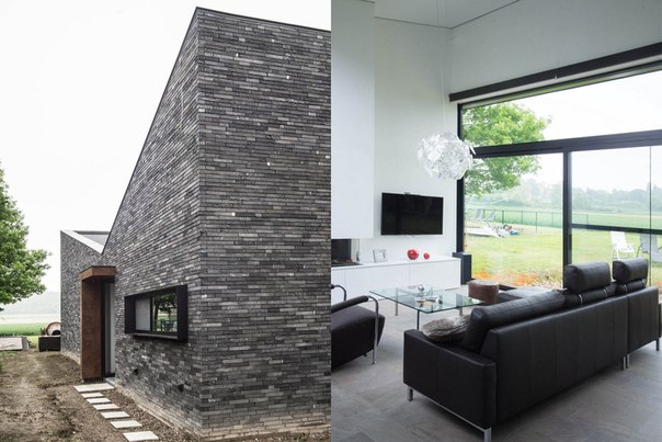Архитектурная студия Blanco Architecten выполнила дизайн одноэтажного частного дома в Ауд-Хеверле, Бельгия. Минималистский дизайн фасада из серых каменных плиток продолжается в интерьере в нейтральных тонах с акцентами красного цвета.